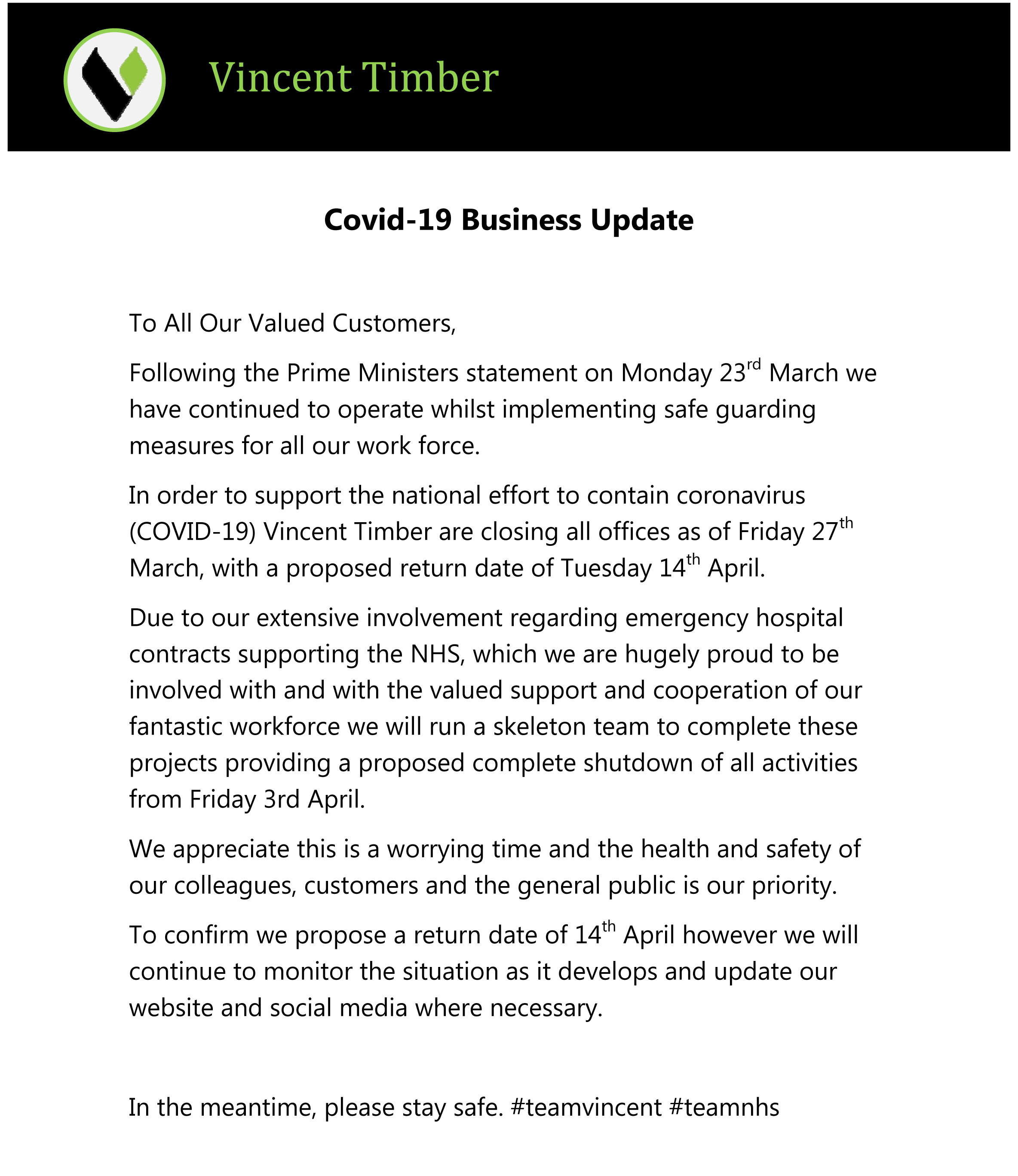 Covid-19 Business update
