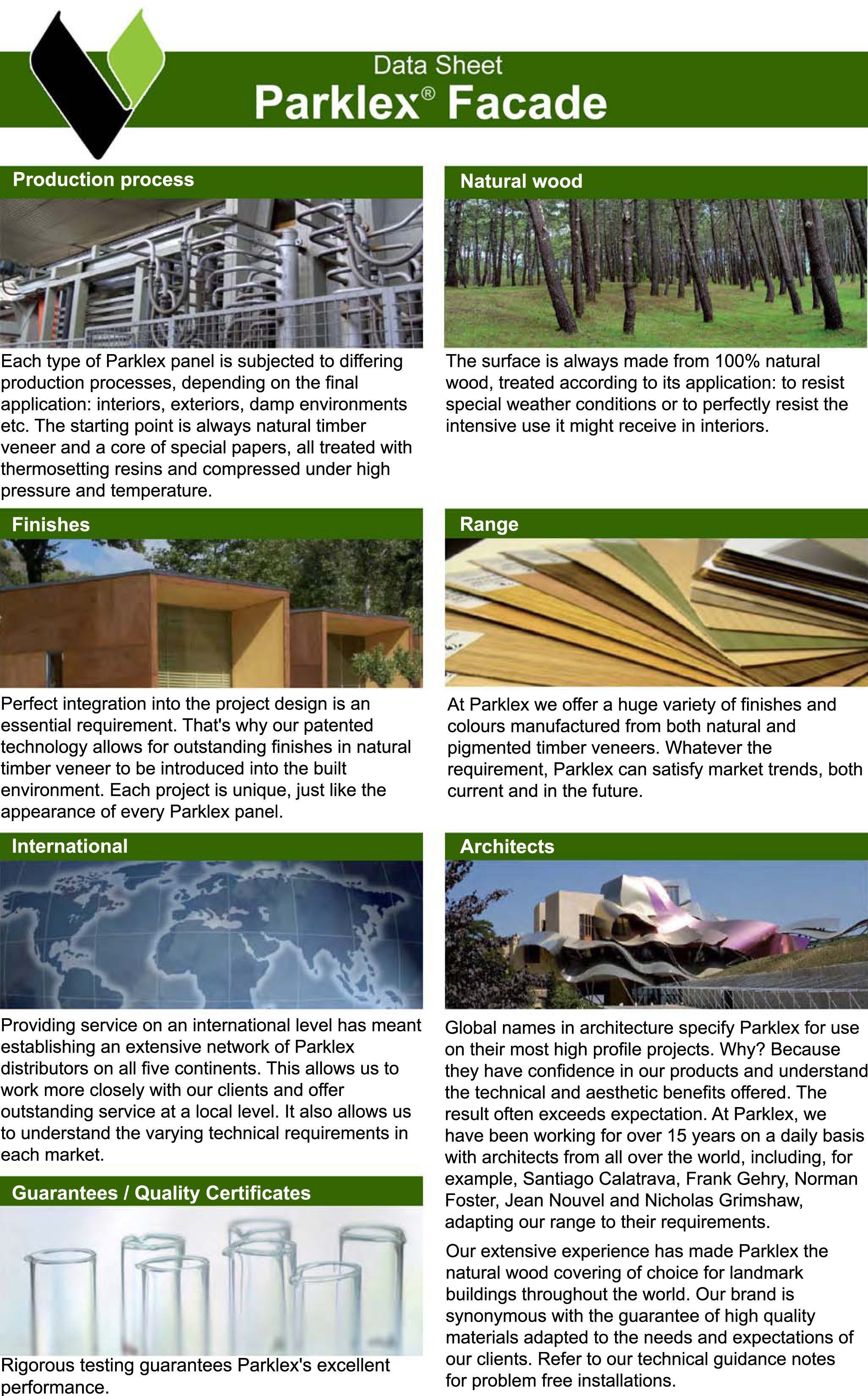 Data Sheet for Parklex Facade