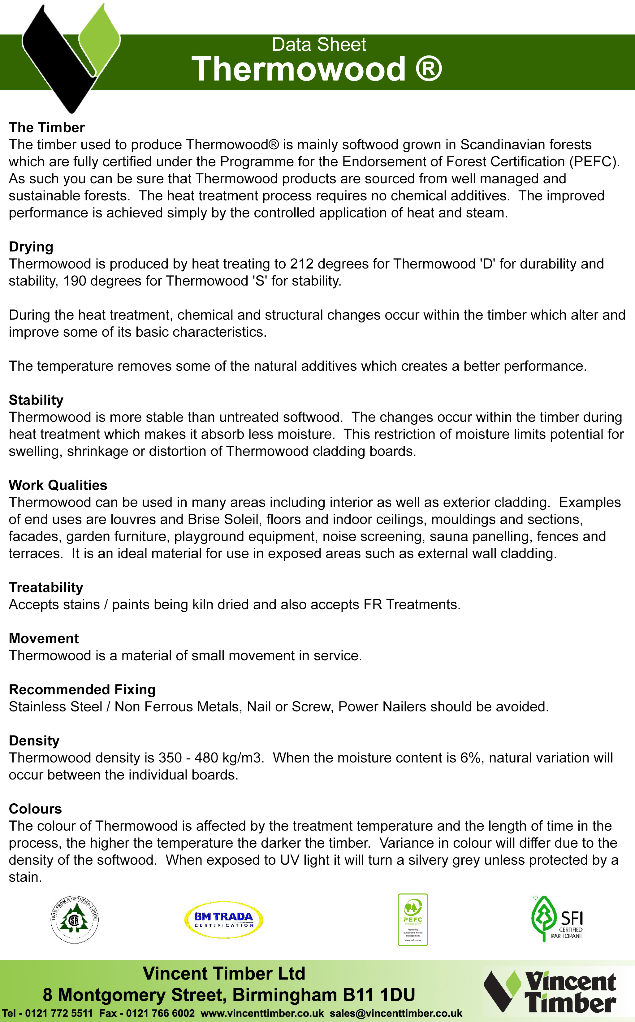 Data Sheet for Thermowood