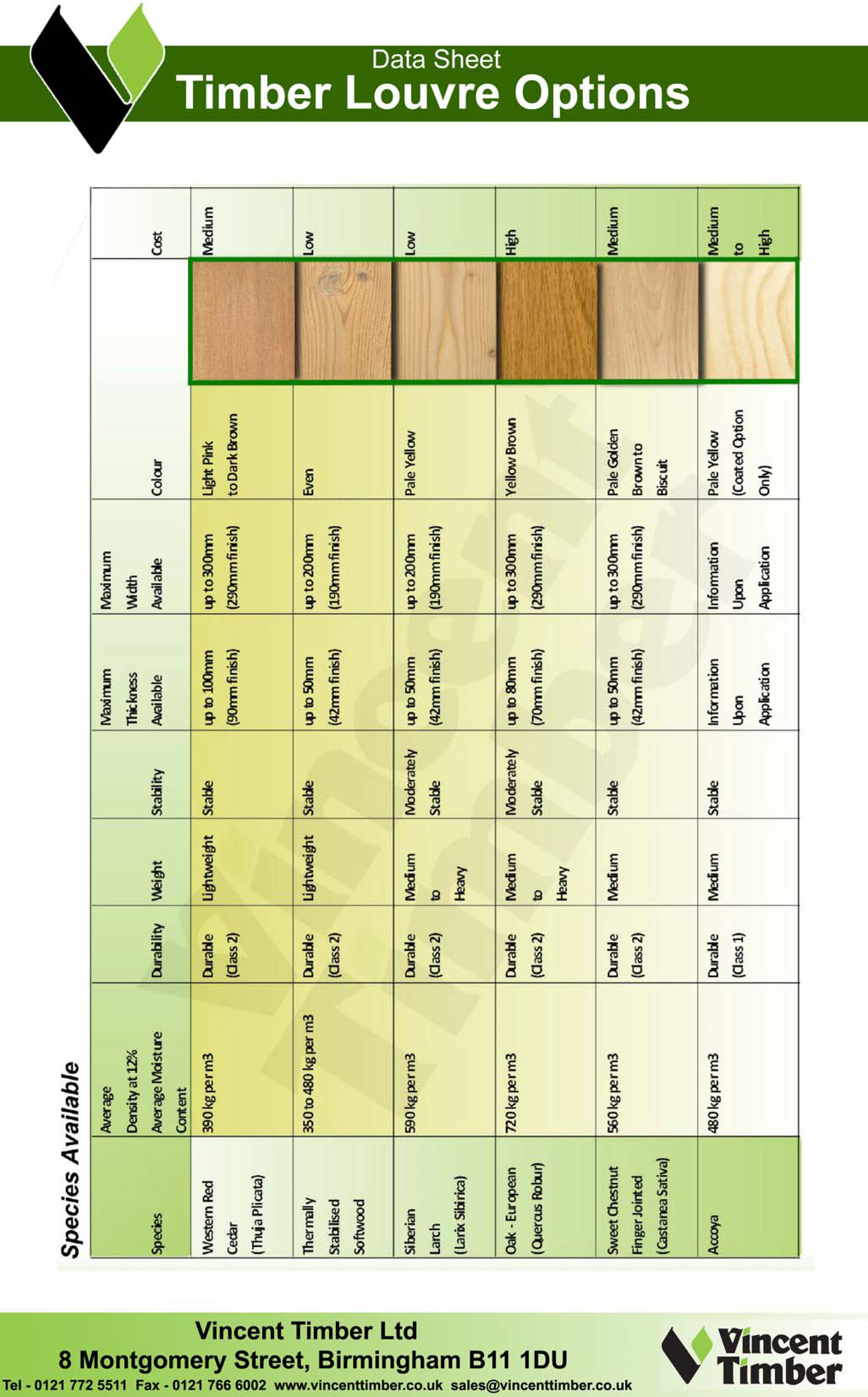 Data sheet for Timber Louvres