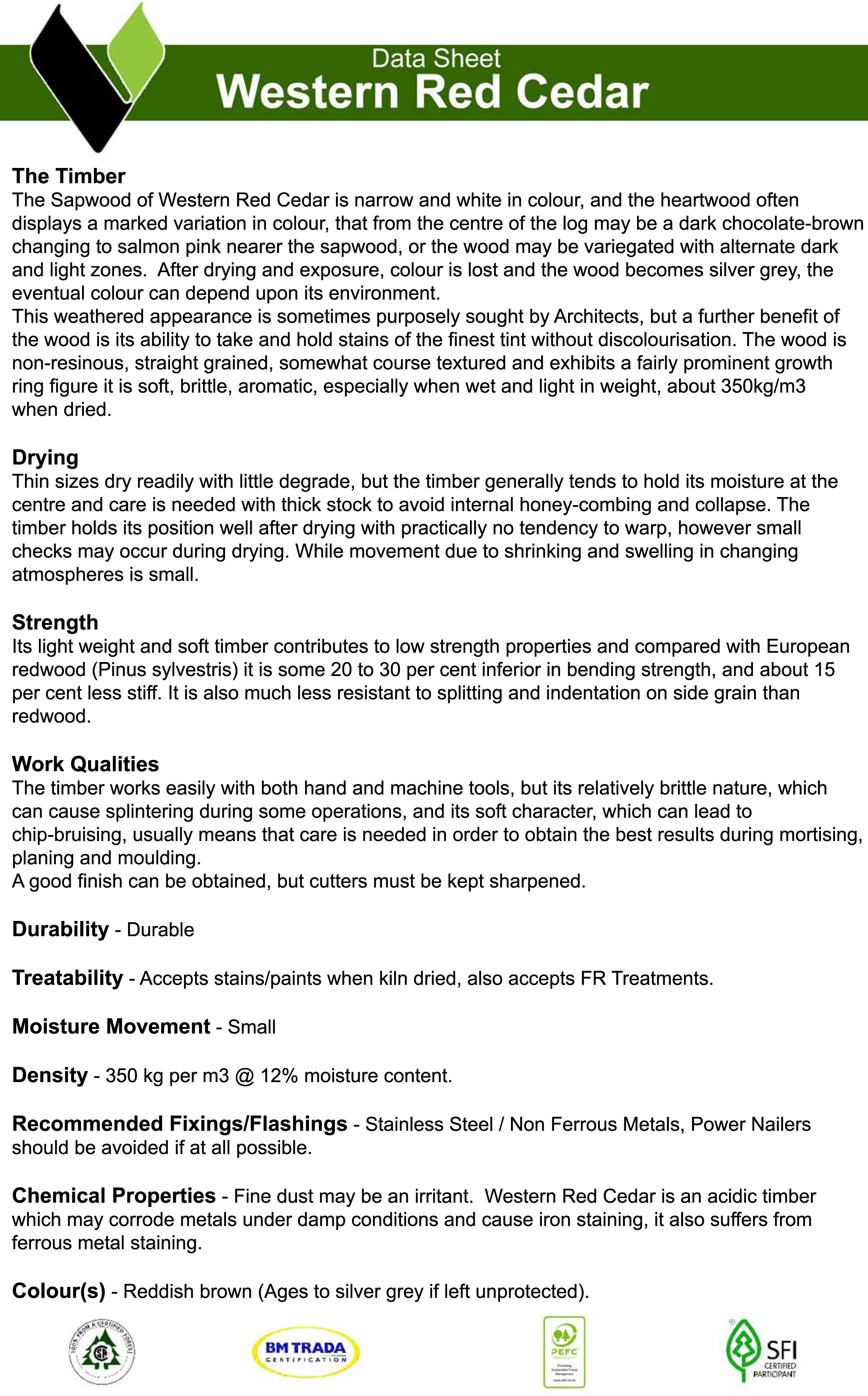 Data Sheet for Western Red Cedar